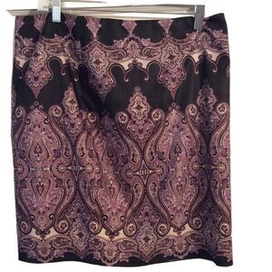 Inc International Jewel colors Fleur Di Lis A line career skirt womens size 14